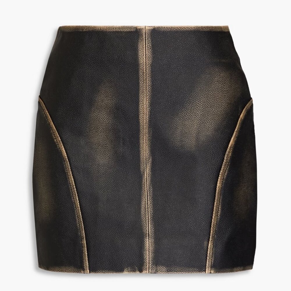 NWOT REMAIN BIRGER CHRISTENSEN Distressed Brown Leather Mini Skirt